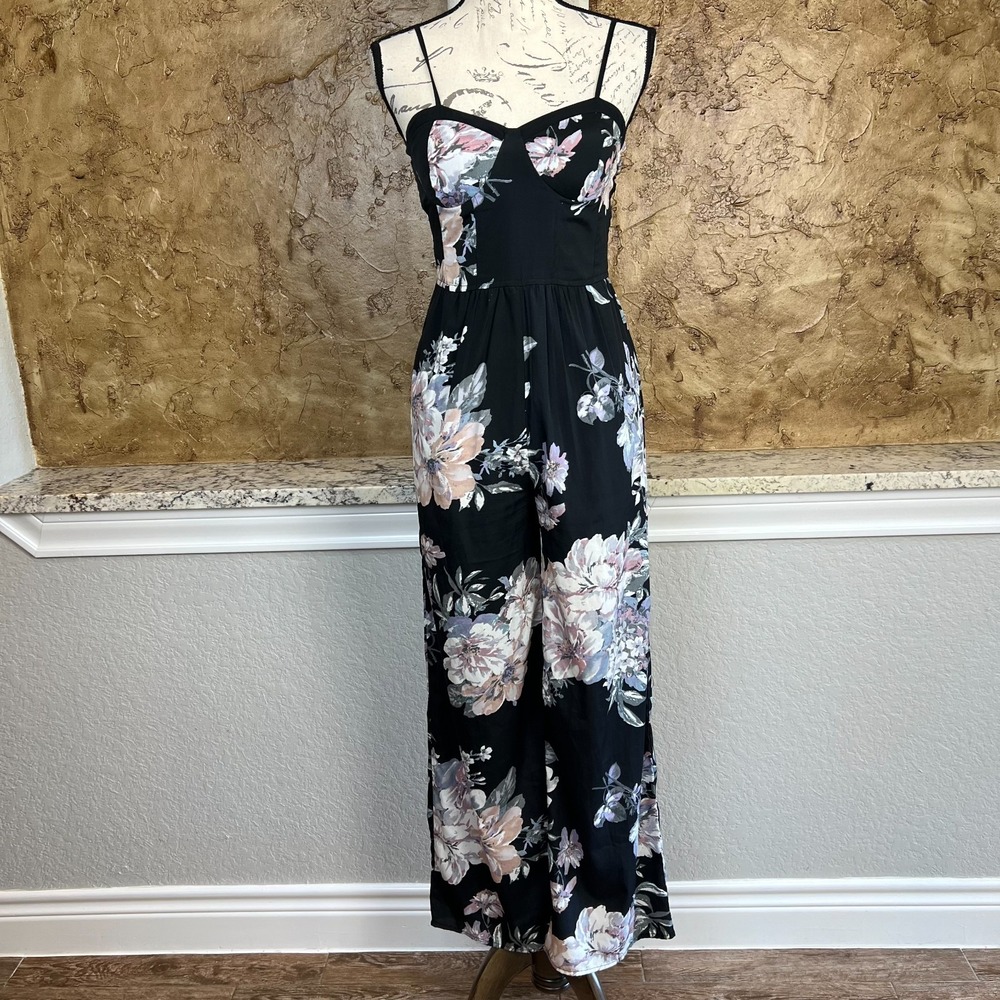 Band of Gypsies Jumpsuit Womens Small Sweetheart Floral Wide Leg Boho 30" Inseam